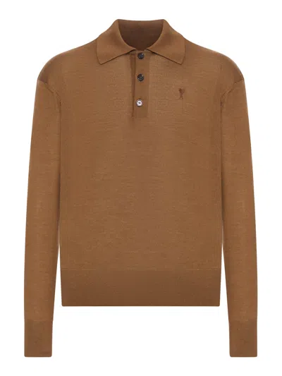Ami Alexandre Mattiussi Brown Wool Ami De Coeur Polo