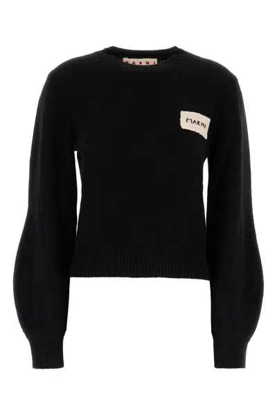 Marni Womens 00n99 Branded-patch Knitted Cashmere Jumper In Black