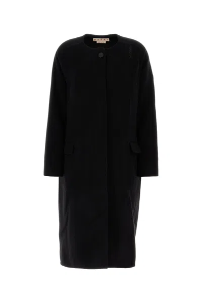 Marni Logo-embroidered Coat In Black