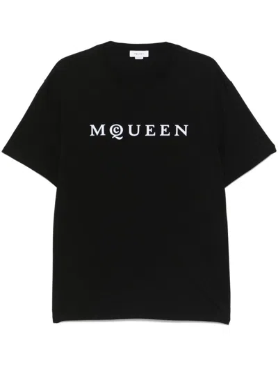 Alexander Mcqueen Logo Print Crewneck T-shirt In Black