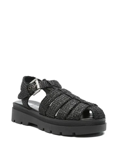 Bibi Lou Woven-texture Flat Sandals In Black