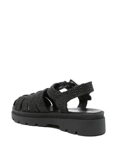 Bibi Lou Woven-texture Flat Sandals In Black