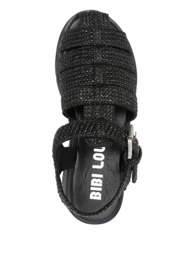 Bibi Lou Woven-texture Flat Sandals In Black