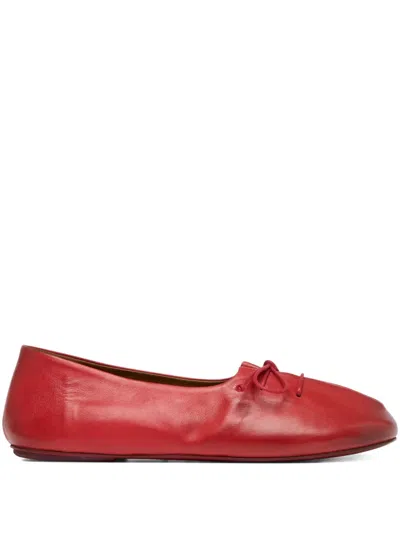 Marsèll Girella Lace-up Round-toe Ballet Flats In Red
