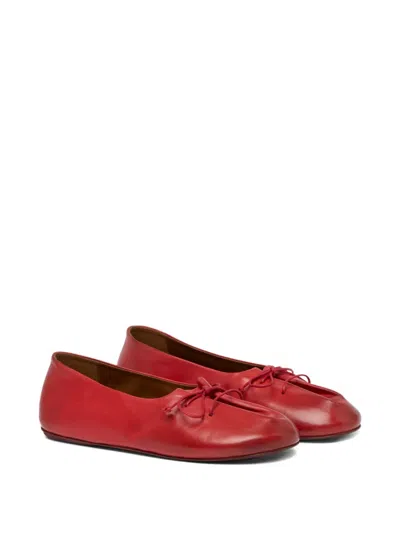 Marsèll Girella Lace-up Round-toe Ballet Flats In Red