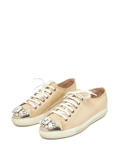 Pre-owned Miu Miu Patent-leather Crystal-embellished Sneakers