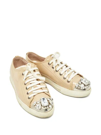 Pre-owned Miu Miu Patent-leather Crystal-embellished Sneakers