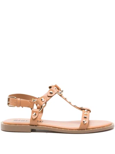 Bibi Lou Dunia Studded T-bar Sandals In Brown