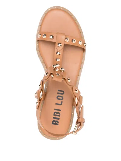 Bibi Lou Dunia Studded T-bar Sandals In Brown