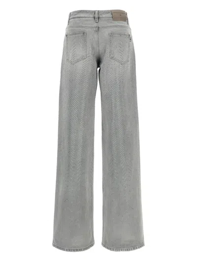 Ermanno Scervino Crystal Embellished Denim Pockets In Gray