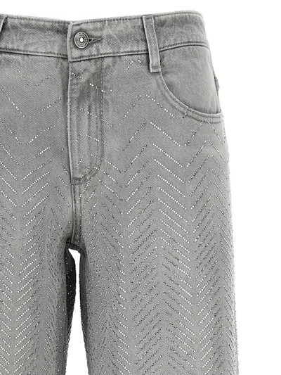 Ermanno Scervino Crystal Embellished Denim Pockets In Gray