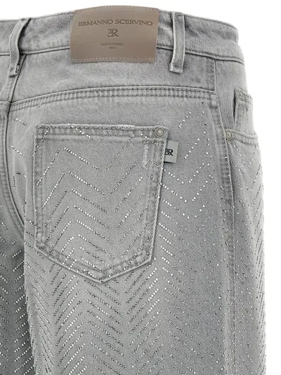 Ermanno Scervino Crystal Embellished Denim Pockets In Gray