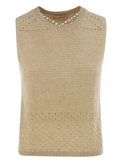 Mc2 Saint Barth Aire - Crochet Knit And Mesh Top In Brown