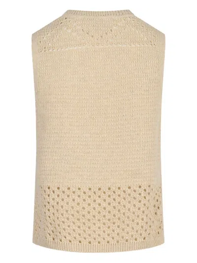 Mc2 Saint Barth Aire - Crochet Knit And Mesh Top In Brown