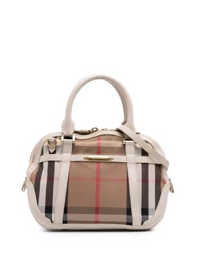 Pre-owned Burberry 2000-2017 Small Leather Trimmed House Check Canvas Bridle Orchard Satchel