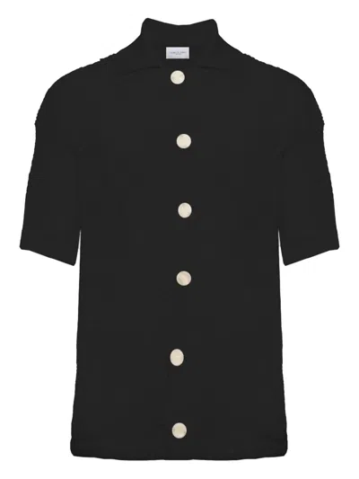 Family First Textured Button-up Shirt In Black