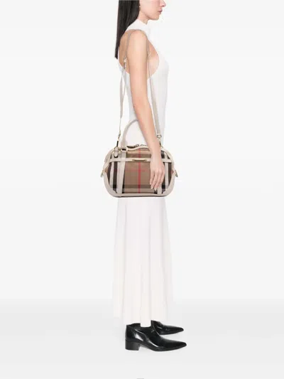 Pre-owned Burberry 2000-2017 Small Leather Trimmed House Check Canvas Bridle Orchard Satchel