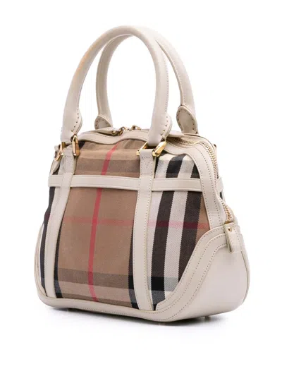 Pre-owned Burberry 2000-2017 Small Leather Trimmed House Check Canvas Bridle Orchard Satchel