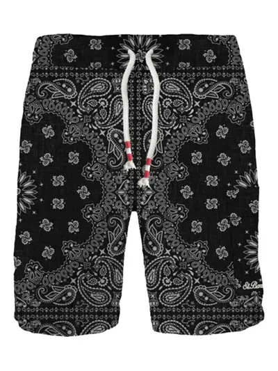 Mc2 Saint Barth Paisley-print Drawstring Shorts In Black