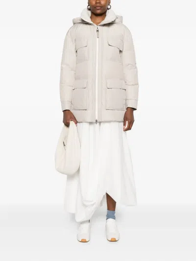 Brunello Cucinelli Hooded Flap-pocket Puffer Coat In Neutral