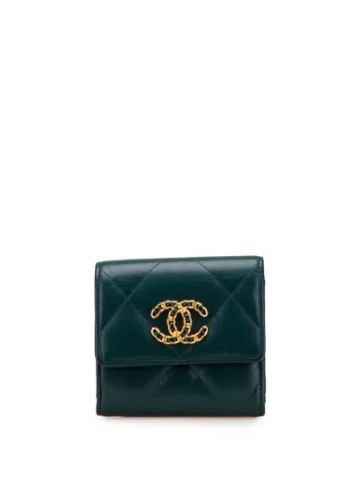 Pre-owned Chanel 2020 Quilted Lambskin 19 Trifold Flap Wallet Small Wallets