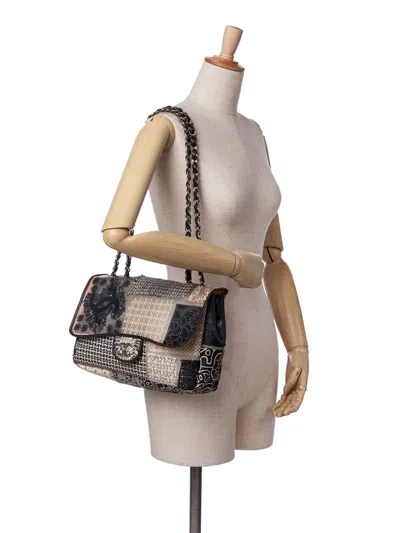 Pre-owned Chanel 2010-2011 Jumbo Pvc And Tweed Patchwork Single Flap Shoulder Bag