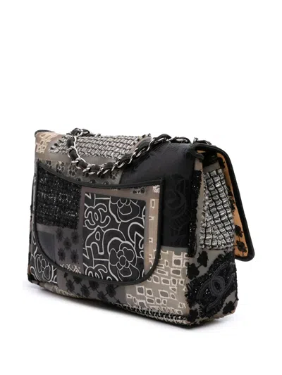 Pre-owned Chanel 2010-2011 Jumbo Pvc And Tweed Patchwork Single Flap Shoulder Bag
