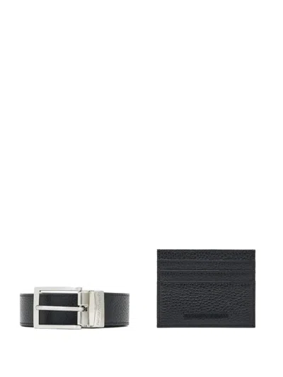 Emporio Armani Leather Belt Cardholder Set (set Of Two) In Black