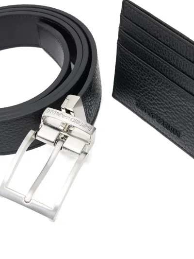 Emporio Armani Leather Belt Cardholder Set (set Of Two) In Black