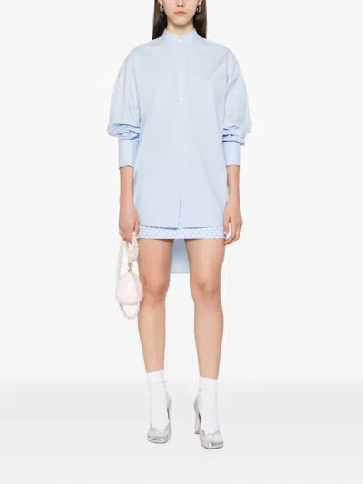 Moschino Band-collar Curved-hem Shirt In Blue