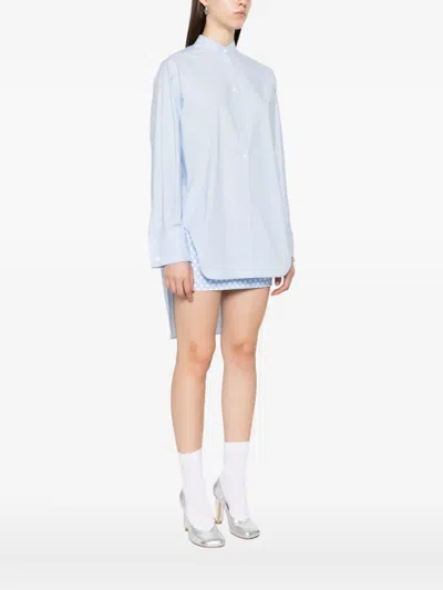 Moschino Band-collar Curved-hem Shirt In Blue