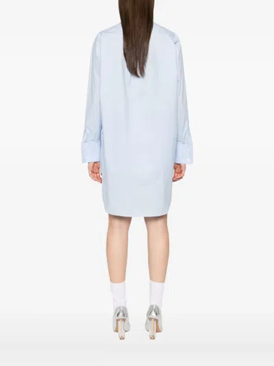 Moschino Band-collar Curved-hem Shirt In Blue