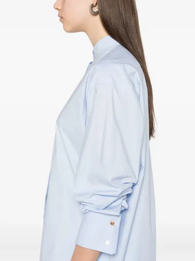 Moschino Band-collar Curved-hem Shirt In Blue