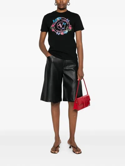 Versace Jeans Couture Black Cotton Jersey Screen-printed T-shirt In Black