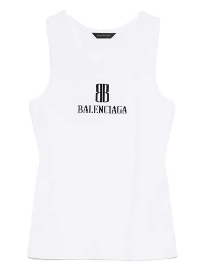 Balenciaga Logo-intarsia Sleeveless Tank Top In White