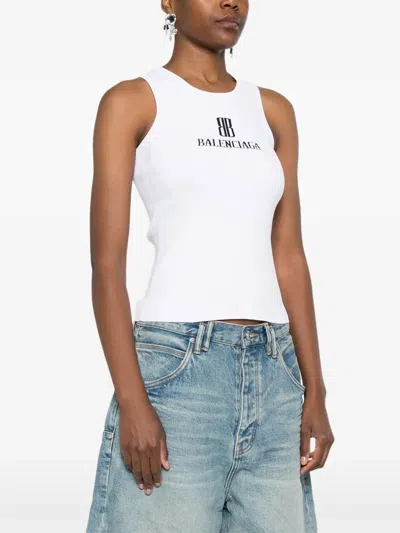 Balenciaga Logo-intarsia Sleeveless Tank Top In White