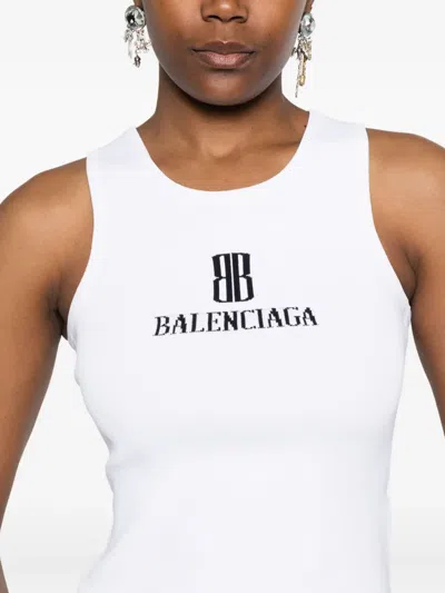 Balenciaga Logo-intarsia Sleeveless Tank Top In White