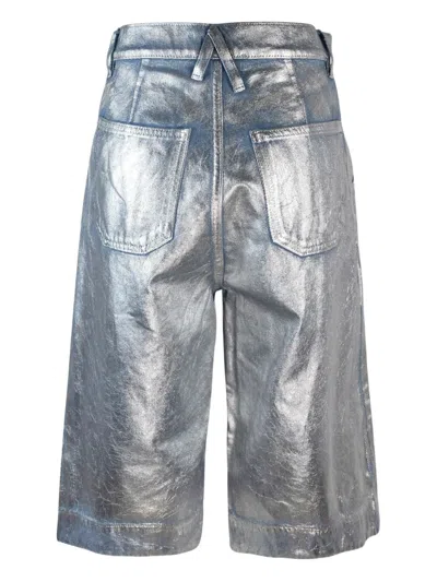 Cycle Olivia Spalamti Argento Metallic-cotton Shorts In Blue