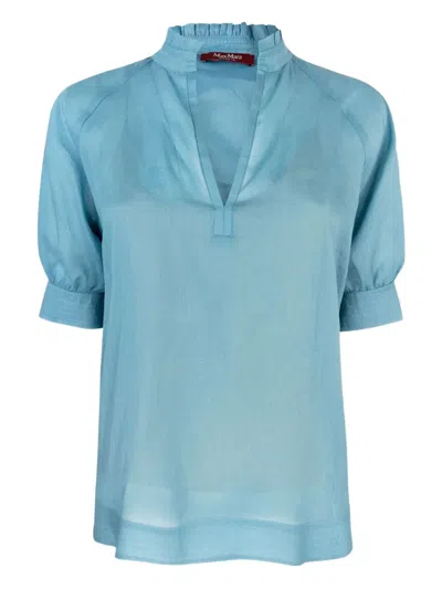 Max Mara Orvieto V-neck Short-sleeved Top In Blue