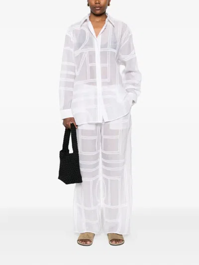 Totême Sheer Geometric Crochet Shirt With Long Sleeves In White