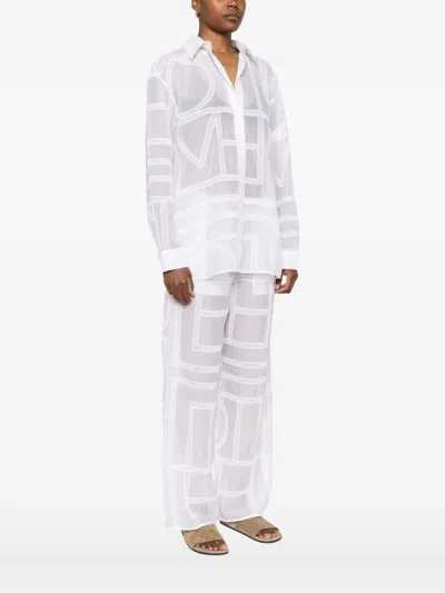 Totême Sheer Geometric Crochet Shirt With Long Sleeves In White