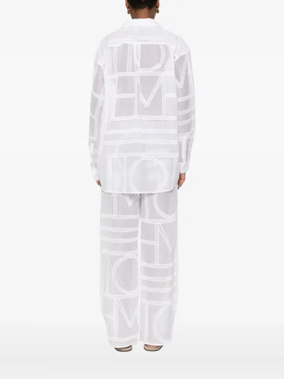 Totême Sheer Geometric Crochet Shirt With Long Sleeves In White