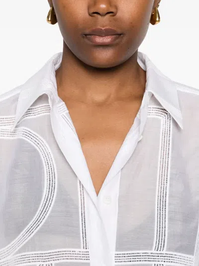 Totême Sheer Geometric Crochet Shirt With Long Sleeves In White