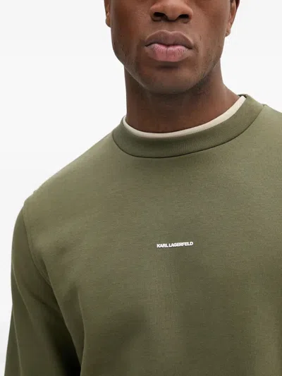 Karl Lagerfeld Logo-embroidered Crew-neck Sweatshirt In Green