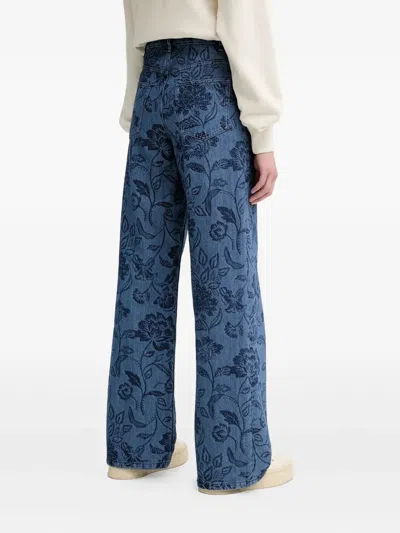 Apc Floral-print Jeans In Blue