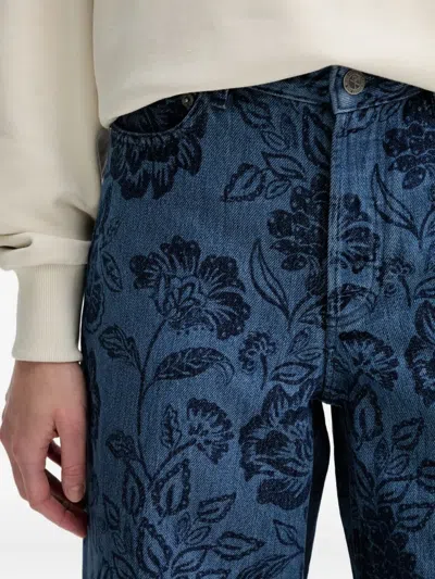 Apc Floral-print Jeans In Blue