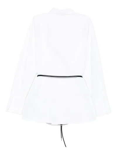 Hugo Boss Slim-fit Long-length Blouse With Faux-leather Belt In White