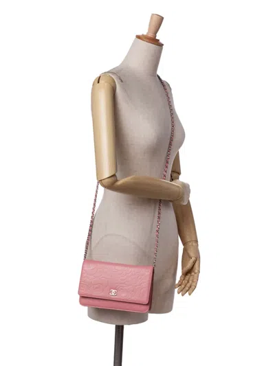 Pre-owned Chanel 2012 Embossed Lambskin Camellia Wallet On Chain Crossbody Bag