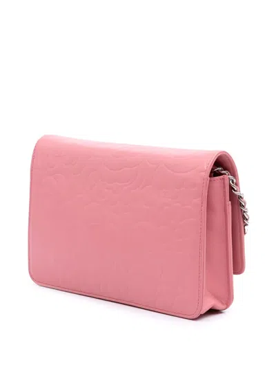 Pre-owned Chanel 2012 Embossed Lambskin Camellia Wallet On Chain Crossbody Bag