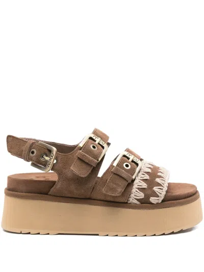 Mou Buckle-embellished Platform Sandals In Brown